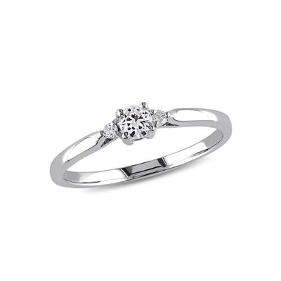 Lab Created White Sapphire & Diamond Ring in Sterling Silver