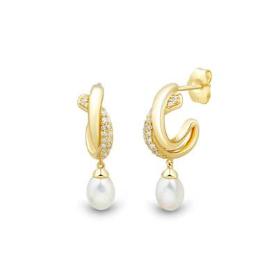 Freshwater Cultured Pearl and Diamond Earrings in 10K Yellow Gold (1/7 ct. tw.)