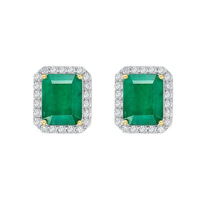 Emerald & Diamond Halo Stud Earrings in 14K White Gold (7/8 ct. tw.)