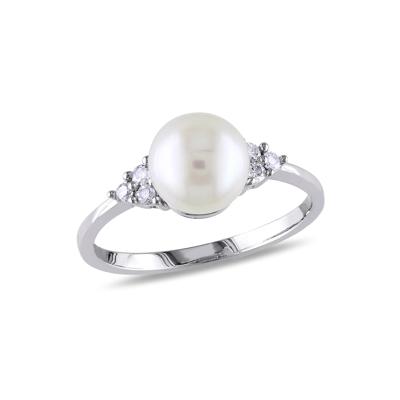 Freshwater Pearl & 1/8 ct. tw. Diamond Ring in 10K White Gold