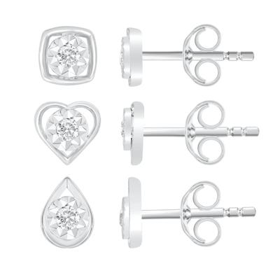 Diamond Stud Earring Three-Pair Set in Sterling Silver (1/5 ct. tw.)