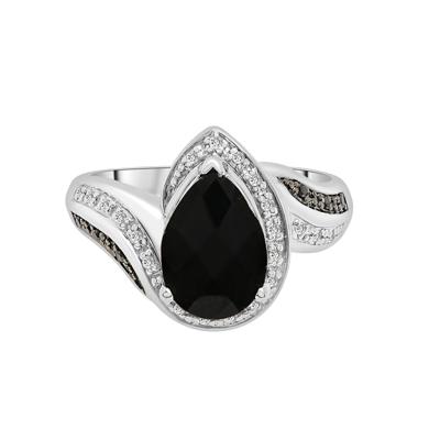 Pear-Shaped Onyx Ring with Black and White Diamonds in Sterling Silver (1/10 ct. tw.)