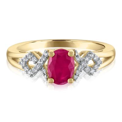 Oval-Shaped Ruby & Diamond Ring in 14K Yellow Gold (1/8 ct. tw.)