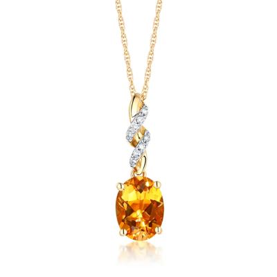 Citrine & Diamond Pendant in 10K Yellow Gold