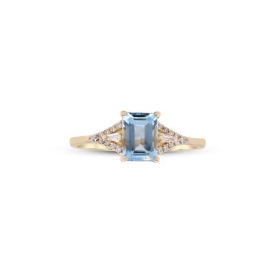 Aquamarine and Diamond Accent Ring in 10K Yellow Gold