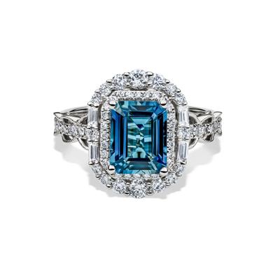 Olivia London Blue Topaz & Diamond Engagement Ring in 14K white gold (7/8 ct. tw.)
