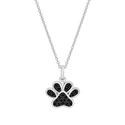 Black Diamond Paw Pendant in Sterling Silver (1/10 ct. tw.)