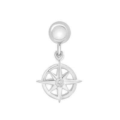 Diamond Accent Compass Bead Charm in Sterling Silver