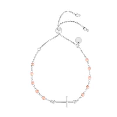 Cross Bolo Bracelet in Two-Tone Sterling Silver