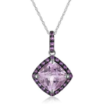 Amethyst and Diamond Accent  Halo Pendant in 10K White Gold