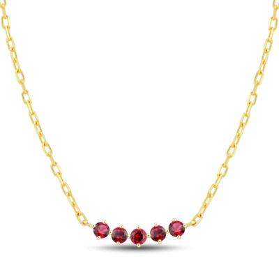 Lab-Created Ruby Five-Stone Necklace in 10K Yellow Gold