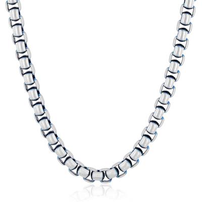 Men’s Box Chain Necklace with Blue Ion Plating in Stainless Steel, 24”