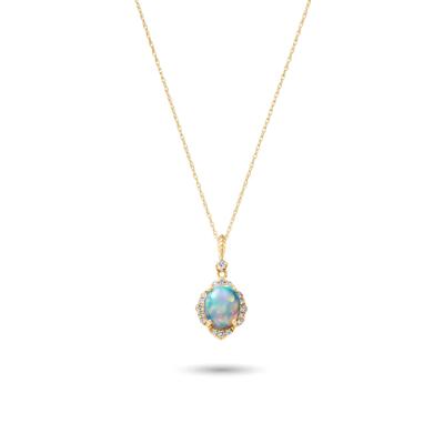 Opal and Diamond Oval-Shaped Pendant in 10K Yellow Gold (1/5 ct. tw.)