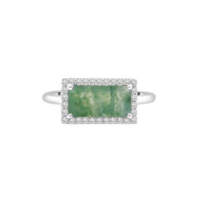 Moss Agate and White Sapphire Cocktail Ring in Sterling Silver