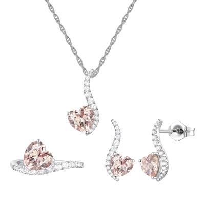 Heart-Shaped Lab-Created Champagne Sapphire and Lab-Created White Sapphire Box Set in Sterling Silver