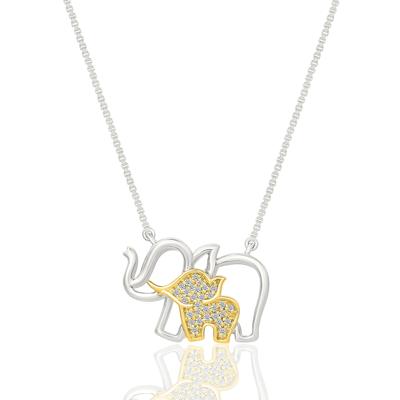 Diamond Mother and Child Elephant Pendant in Sterling Silver and 10K Yellow Gold (1/10 ct. tw.)