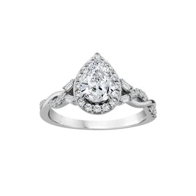 Lab Grown Diamond Pear-Shaped Halo Engagement Ring in 10K White Gold (1 ct. tw.)