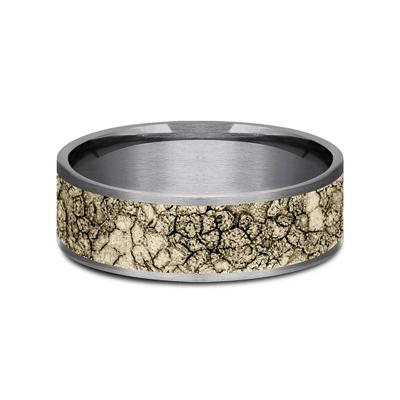 Men’s Rubble Rock Tantalum Band with 14K Yellow Gold, 7.5MM