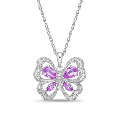 Butterfly Pendant with Lab-Created Pink Sapphires and Lab-Created White Sapphires in Sterling Silver