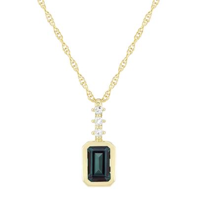 Lab-Created Alexandrite and Diamond Accent Pendant in 10K Yellow Gold