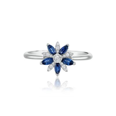 Blue Sapphire and Diamond Accent Floral Ring in 10K White Gold