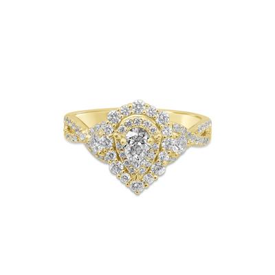 Pear-Shaped Double Halo Engagement Ring in 14K Yellow Gold (1 1/7 ct. tw.)