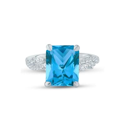 Swiss Blue Topaz and Lab Grown Diamond Engagement Ring in 14K White and Yellow Gold (3/8 ct. tw.)