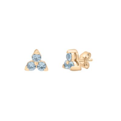 Three-Stone Lab-Created Aquamarine Stud Earrings in 10K Yellow Gold