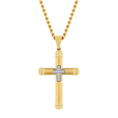 Men's Cross Pendant with Diamond Accents in Yellow Ion-Plated Stainless Steel