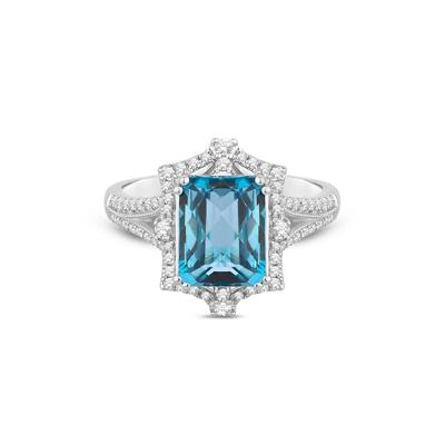 Blue Topaz Engagement Ring with Diamonds in 14K White and Yellow Gold (1/3 ct. tw.)