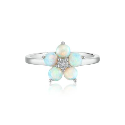 Opal & Diamond Accent Flower Ring in 14K White Gold