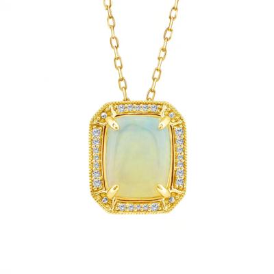 Cushion Cabochon Opal and Diamond Pendant in 10K Yellow Gold (1/10 ct. tw.)