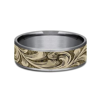 Men’s Barrel Script Wedding Band in 14K Gold & Tantalum, 7.5MM