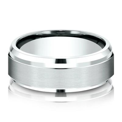 Men’s Bevel Edge Satin Wedding Band in Platinum, 8MM