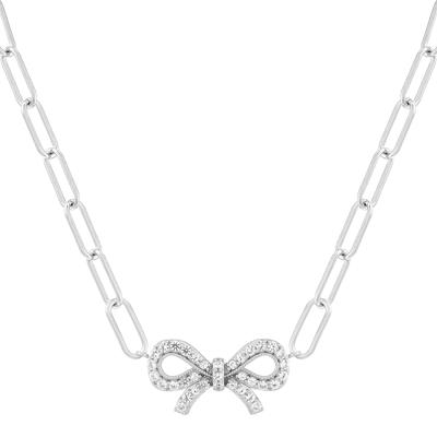 Lab-Created White Sapphire Bow Necklace in Sterling Silver