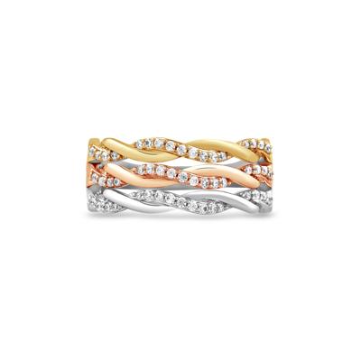 Diamond Three-Row Twist Band in Sterling Silver and 10K Rose and Yellow Gold (1/3 ct. tw.)