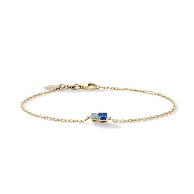 Lab-Created Blue Sapphire Toi et Moi Two-Stone Bracelet in 10K Yellow Gold