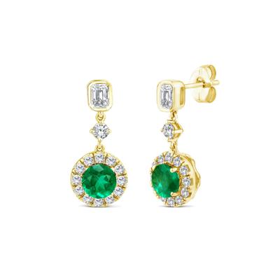 Emerald and Diamond Halo Drop Earring in 10K Yellow Gold (3/4 ct. tw.)