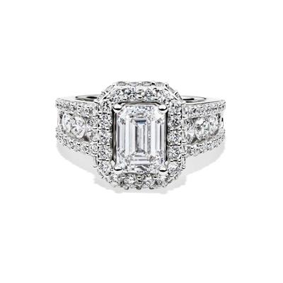 Lab Grown Diamond Emerald-Cut Halo Engagement Ring in 14K White Gold (4 ct. tw.)