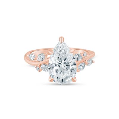 Lab Grown Diamond Pear-Shaped Engagement Ring in 14K Rose and Yellow Gold (3 3/8 ct. tw.)