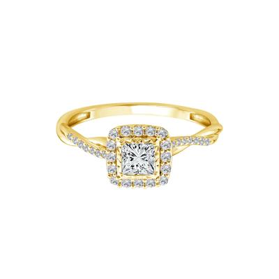 Lab Grown Diamond Princess-Cut Halo Promise Ring in 10K Yellow Gold (1/2 ct. tw.)