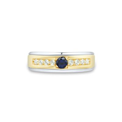 Men's Lab-Created Blue Sapphire and Diamond Band in 10K Yellow & White Gold (1/4 ct. tw.)