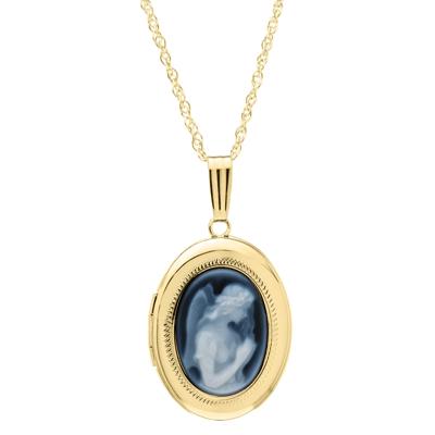 Blue Agate Angel Locket Pendant in 14K Yellow Gold