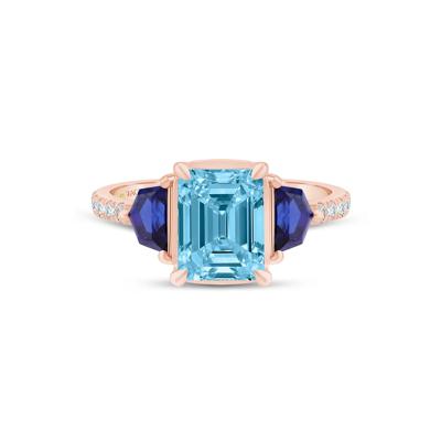 Allison Sky Blue Topaz, Lab-Created Blue Sapphire and Lab Grown Diamond Engagement Ring in 14K Rose and Yellow Gold (1/7 ct. tw.)