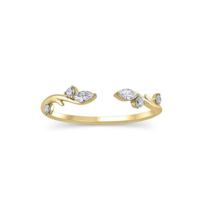 Lab Grown Diamond Round & Marquise Open Stacking Ring in 14K Yellow Gold (1/7 ct. tw.)