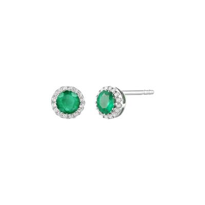 Diamond & Emerald Stud Earrings in 14K White Gold