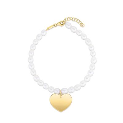Freshwater Pearl Heart Disc Bracelet in 14K Yellow Gold