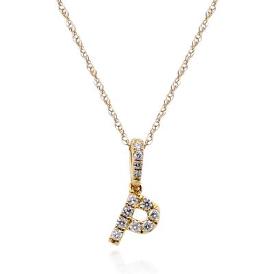 Diamond P Initial Pendant in 10K Yellow Gold (1/10 ct. tw.)