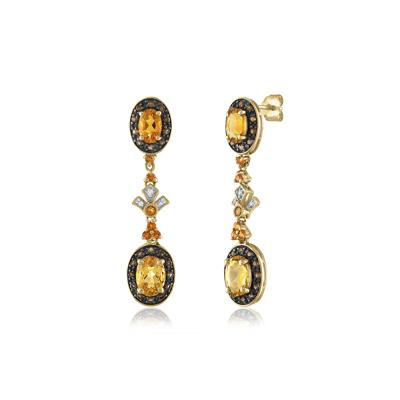 Citrine, Smoky Quartz and Diamond Accent Drop Earrings in 10K Yellow Gold