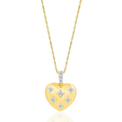 Diamond Puffy Heart Pendant in 10K Yellow Gold (1/7 ct. tw.)